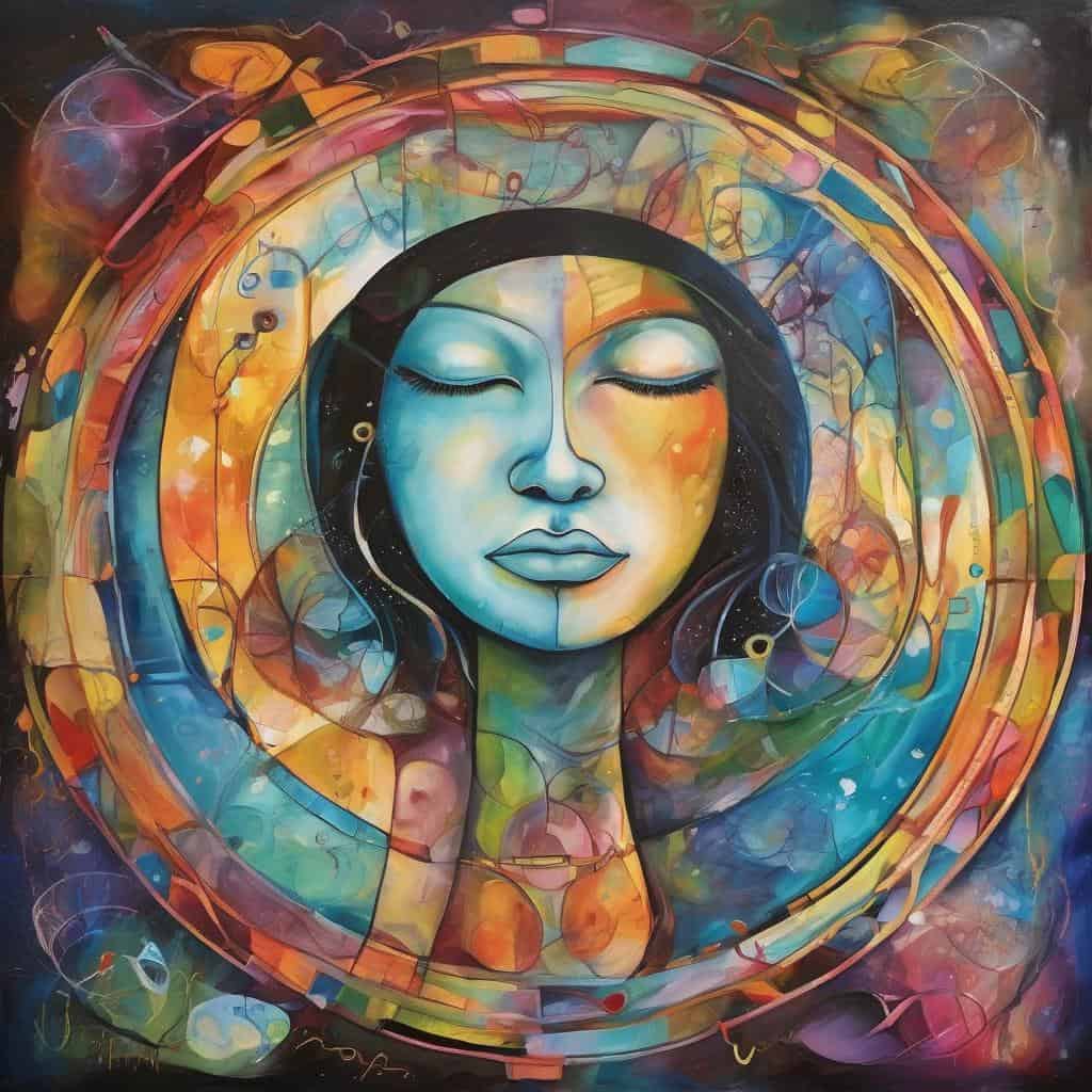 Ανθρώπινο πρόσωπο με πολύχρωμα, αφηρημένα στοιχεία.